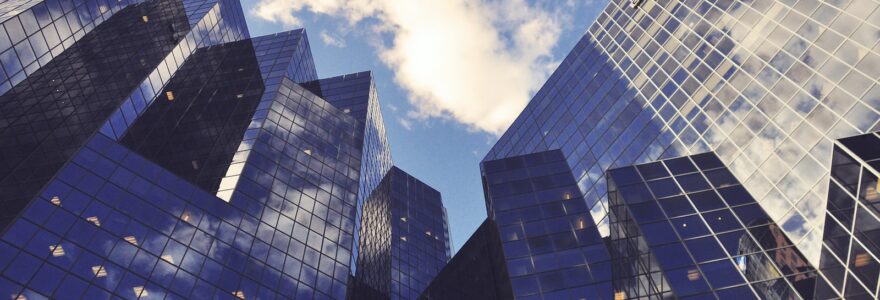 low angle photo of curtain wall building